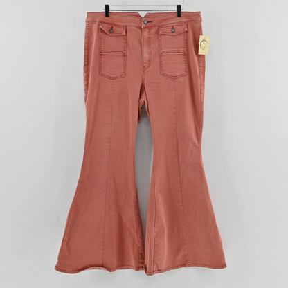 Lynn's Closet Boutique Free People terra cotta wide-leg flare pants with front button-flap patch pockets