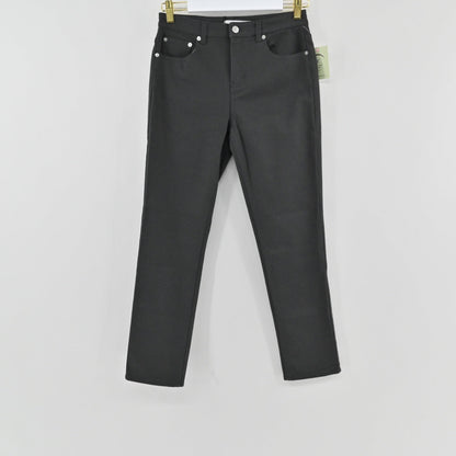 Lynn's Closet Boutique Thakoon slate grey cropped jeans with five-pocket styling hanging on a gold hanger.