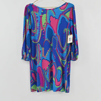 Lynn's Closet Boutique Tibi NY neon paisley print shift dress with scoop neck and three-quarter sleeves