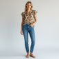 Lynn's Closet Boutique Toucan Mesh Top with ruffled sleeves and a round neckline. Size XS.
