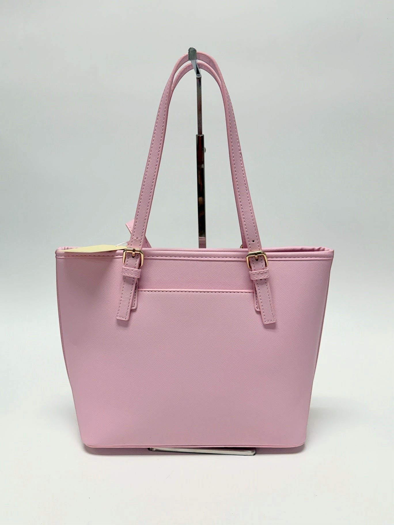 Lynn's Closet Boutique Valentino Orlandi pink textured tote bag with gold-tone hardware and adjustable straps.