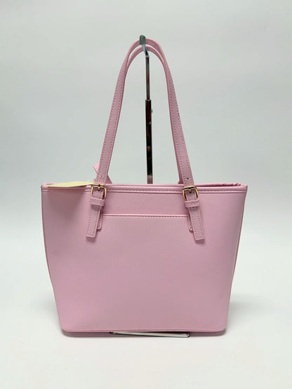 Lynn's Closet Boutique Valentino Orlandi pink textured tote bag with gold-tone hardware and adjustable straps.