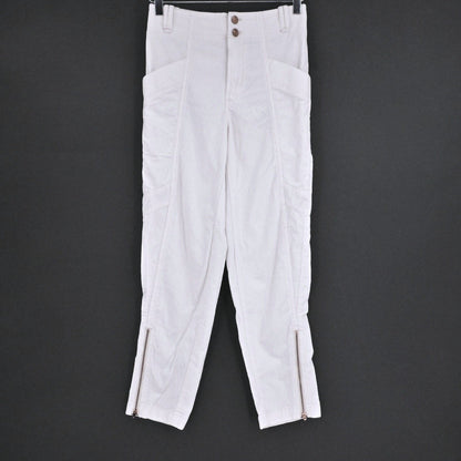 Lynn's Closet Boutique white corduroy cargo pants with high waist, double-button closure, and zippered ankle hems.