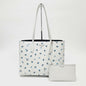 Lynn's Closet Boutique Large white tote bag with a blue floral print and matching pouch. Leather.