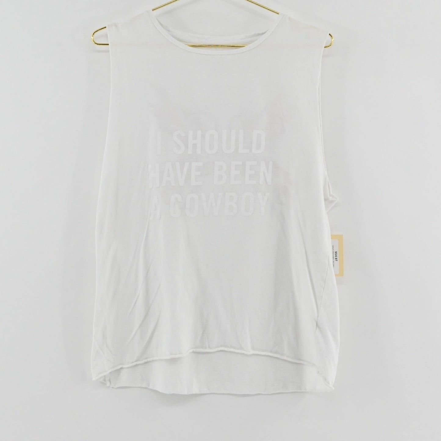 Lynn's Closet Boutique white Zadig & Voltaire graphic tank top with raw-edge hem and cowboy text print