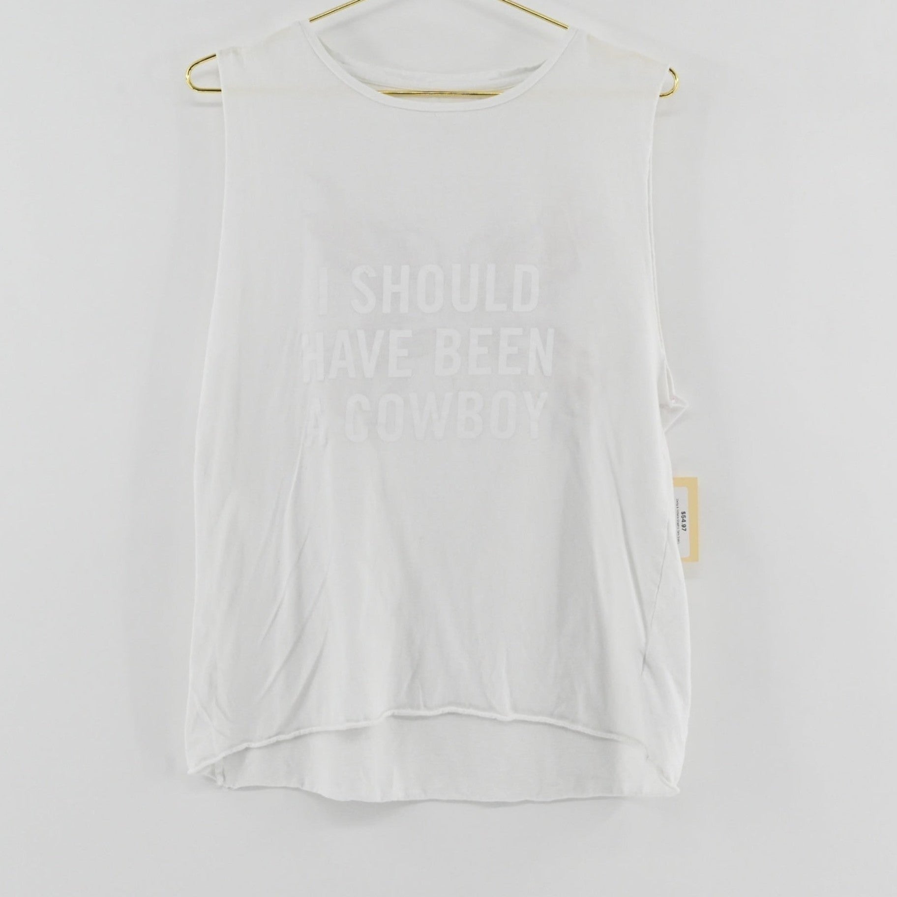 Lynn's Closet Boutique white Zadig & Voltaire graphic tank top with raw-edge hem and cowboy text print