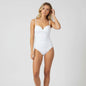 Lynn's Closet Boutique white ruched one-piece swimsuit with adjustable straps, size 14.