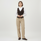 Lynn's Closet Boutique Zara brown button-front vest worn by a model over a white shirt and beige trousers