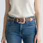 Lynn's Closet Boutique B.B. Simon brown leather belt with Swarovski crystals and rose gold buckle, size M.