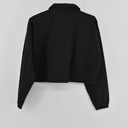 Lynn's Closet Boutique WeWoreWhat black cropped jacket with a collar, half-zip front, and elasticated cuffs.