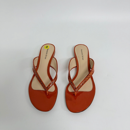 Lynn's Closet Boutique Alexandre Birman orange snakeskin-embossed flat thong sandals with glossy finish