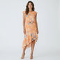 Lynn's Closet Boutique Amanda Uprichard peach floral midi dress with flutter sleeves and asymmetrical high-low hem
