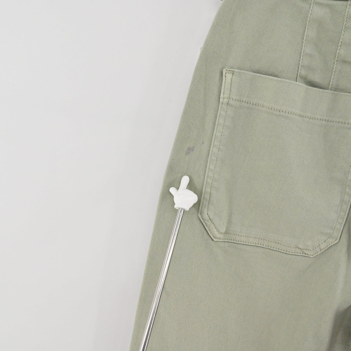 Lynn's Closet Boutique Anthropologie Maeve Colette moss green pants showing a small discoloration spot on the pocket