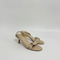 Lynn's Closet Boutique beige grid fabric slingback kitten heels with buckle detail and adjustable strap