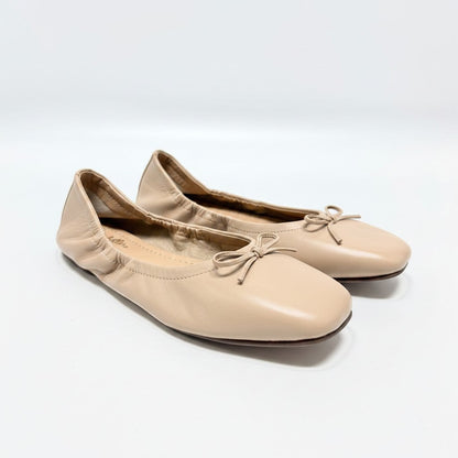 Lynn's Closet Boutique Seychelles beige leather ballet flats with a rounded toe and delicate bow detail.
