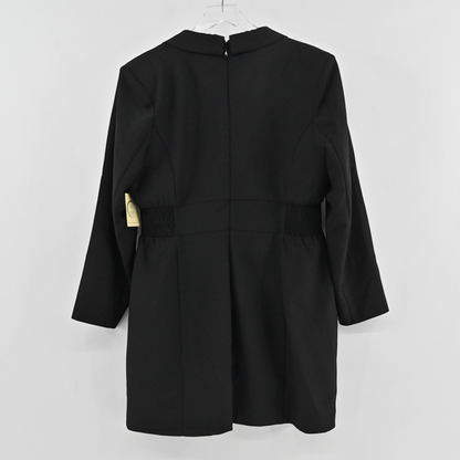 Back view of a black Lavish Alice corset jacket dress with a cinched waist from Lynn's Closet Boutique.