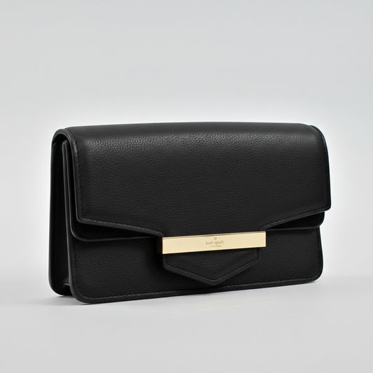 Lynn's Closet Boutique Kate Spade black pebbled leather Kaela Carmel Court crossbody bag with gold hardware.
