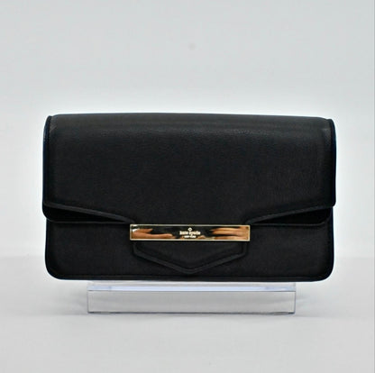 Lynn's Closet Boutique black pebbled leather Kate Spade Kaela Carmel Court crossbody bag with gold-tone metal bar.