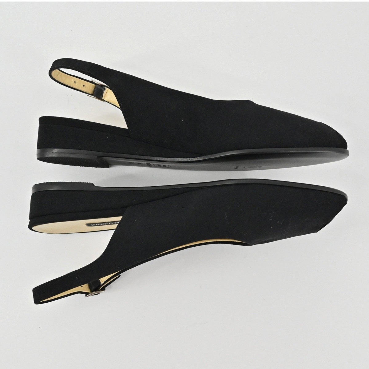 Lynn's Closet Boutique black leather Bruno Magli slingback flats with a peep-toe design and low heel.