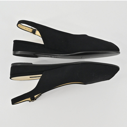 Lynn's Closet Boutique black leather Bruno Magli slingback flats with a peep-toe design and low heel.