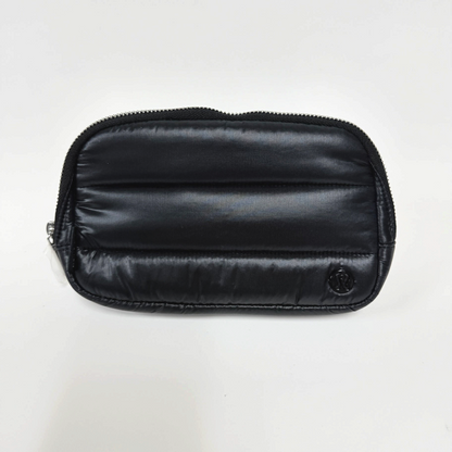 Lynn's Closet Boutique black Lululemon Everywhere Belt Bag in a quilted puffer style with a sleek zippered design.