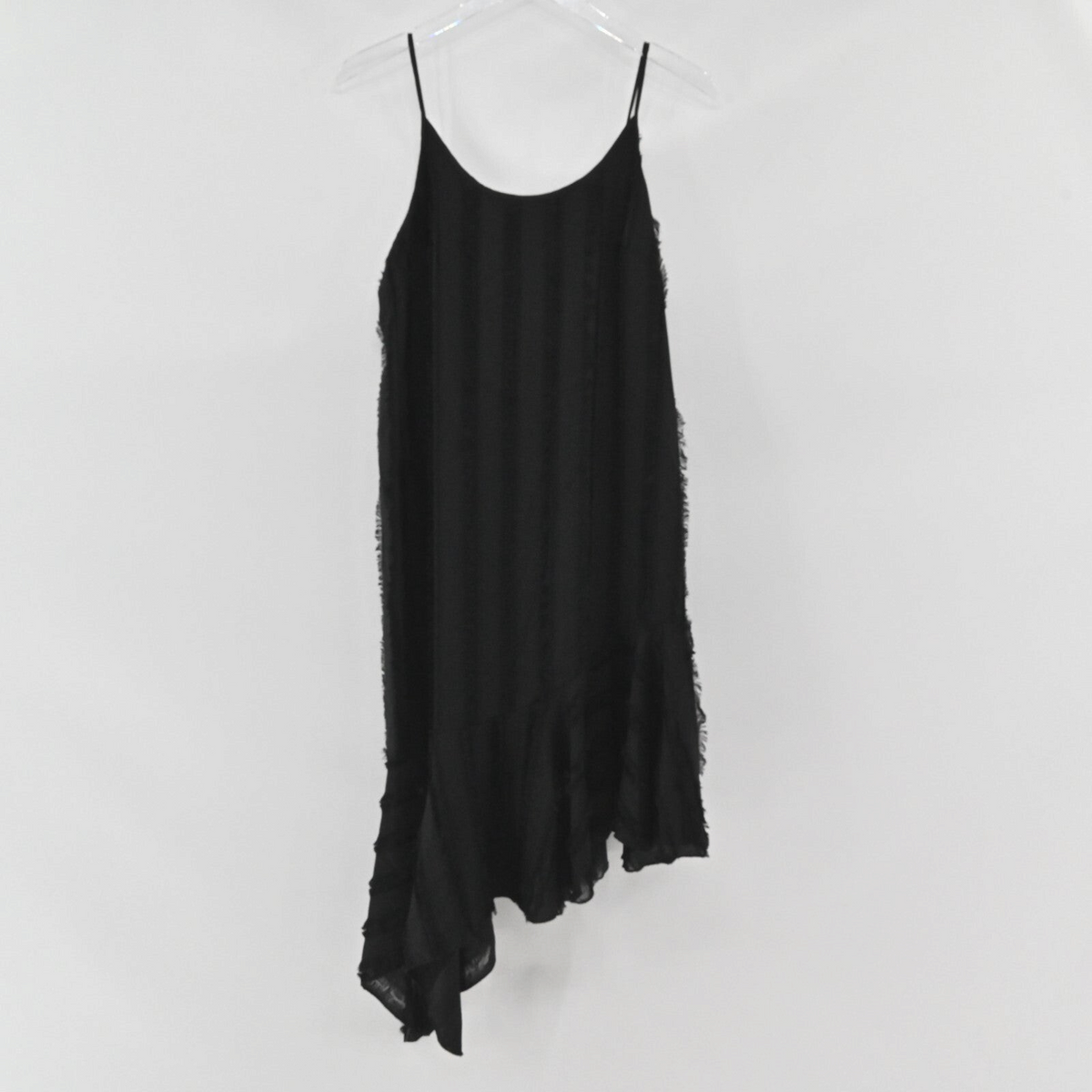 Lynn's Closet Boutique black Anthropologie Eri + Ali slip dress with spaghetti straps and asymmetrical ruffle hem