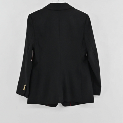 Lynn's Closet Boutique Banana Republic black wool blazer featuring a classic collar and gold-toned sleeve buttons.