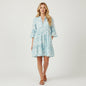 Lynn's Closet Boutique light blue tiered midi dress with a tropical print and ruffled sleeves. Size L.