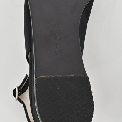 Lynn's Closet Boutique Bruno Magli black leather slingback flat sole showing size 6.5B and Italian leather stamp