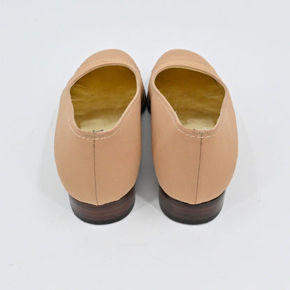 Lynn's Closet Boutique tan leather Bruno Magli loafer pumps with low stacked heels and gold interior lining