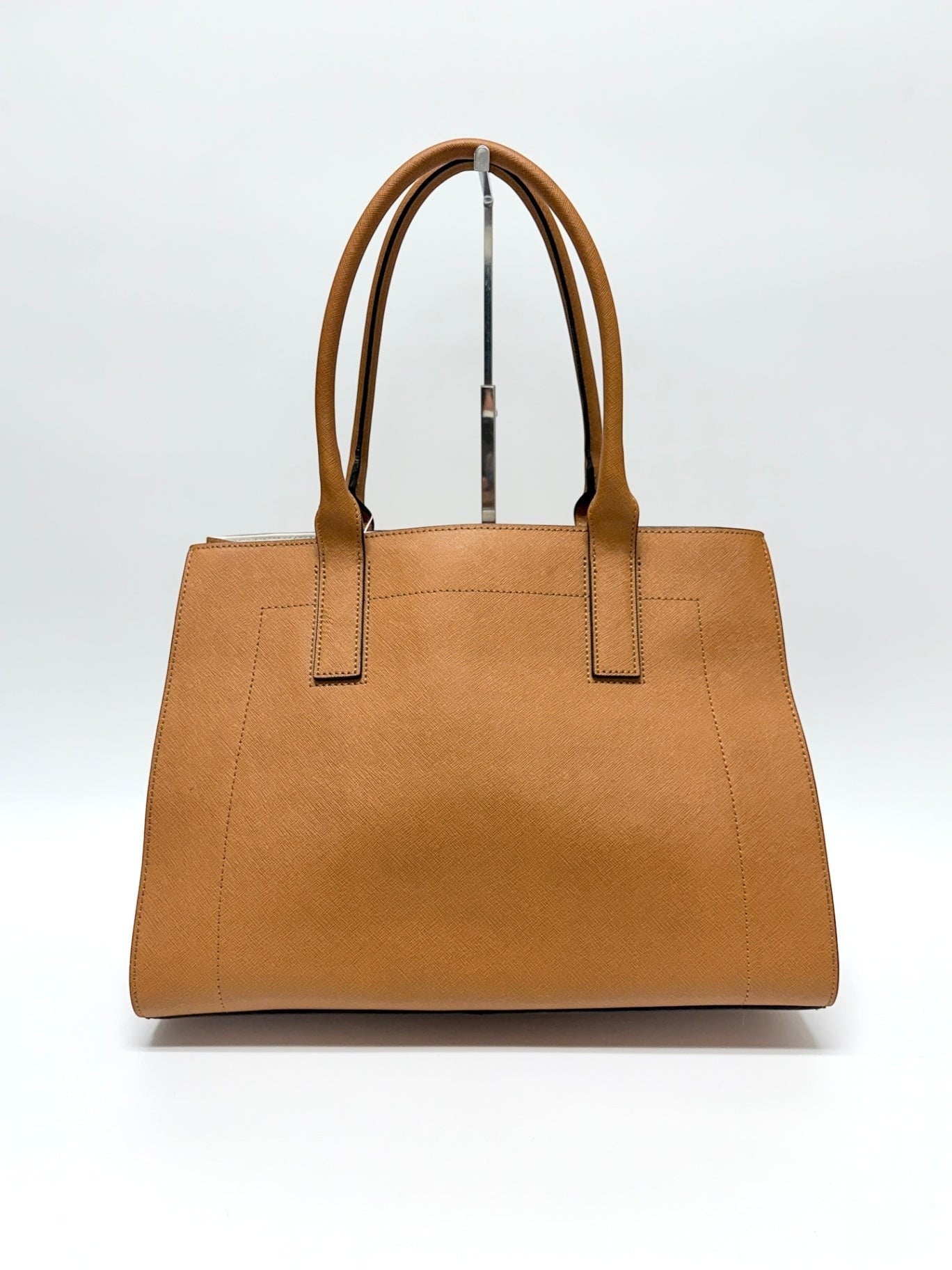 Lynn's Closet Boutique Calvin Klein camel saffiano leather tote bag with structured design and top handles.