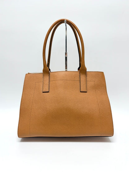 Lynn's Closet Boutique Calvin Klein camel saffiano leather tote bag with structured design and top handles.