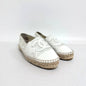 Lynn's Closet Boutique white sequin Chanel espadrilles with CC logo, leather toe cap, and jute sole.