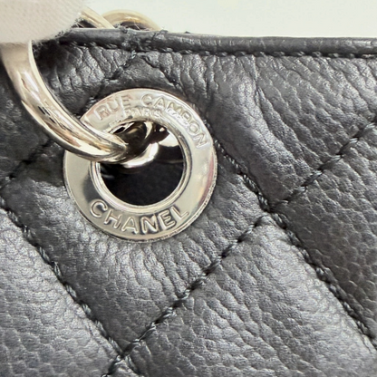Lynn's Closet Boutique Chanel Petite Shopping Tote featuring black quilted caviar leather and silver-tone hardware