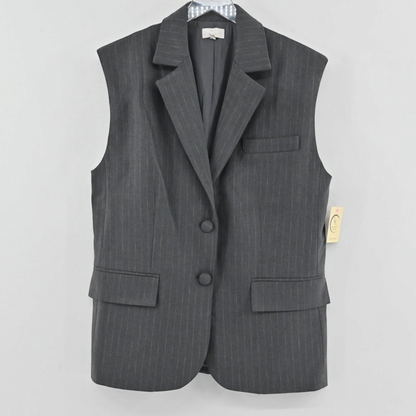 Lynn's Closet Boutique charcoal grey Ronny Kobo pinstripe vest with structured lapels and double-button closure.