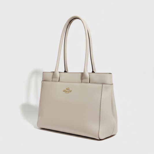 Lynn's Closet Boutique Coach Casey tote in chalk crossgrain leather with gold-tone hardware and shoulder straps