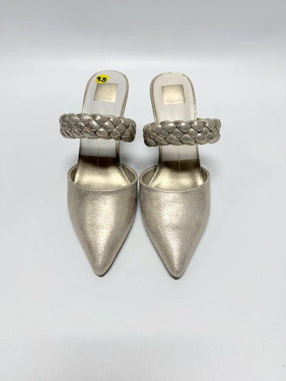 Lynn's Closet Boutique Dolce Vita gold metallic pointed-toe mules with a braided strap detail, size 9.5.