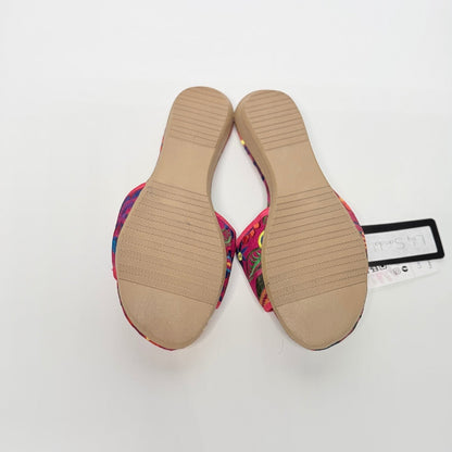 Lynn's Closet Boutique FreeDazz embroidered slides showing the textured tan soles and vibrant floral fabric