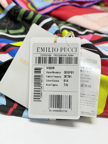 Lynn's Closet Boutique Emilio Pucci silk twill hat product tag showing model 3EGF01 and kaleidoscopic print details