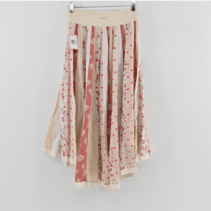 Lynn's Closet Boutique Free People boho high-low skirt in cream and red floral patchwork with elasticized waistband