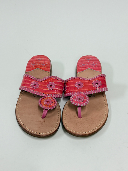 Lynn's Closet Boutique fuchsia and purple crocodile embossed leather Navajo sandals with signature whipstitch detailing
