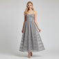 Lynn's Closet Boutique Betsey Johnson gray lace midi dress with a sweetheart neckline and front zipper detail.