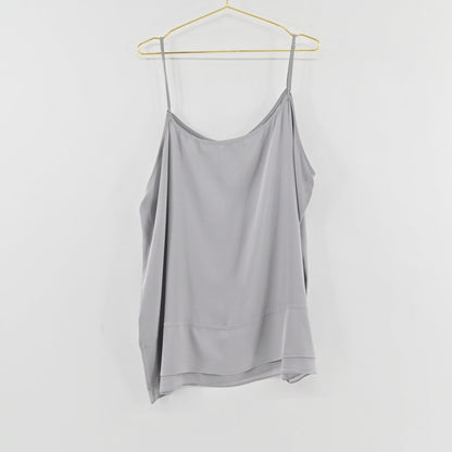 Lynn's Closet Boutique gray silk-blend camisole with adjustable spaghetti straps and a layered hem detail.