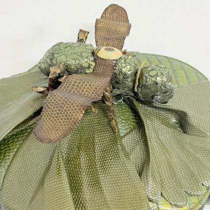 Lynn's Closet Boutique green leather grasshopper bag with sculptural insect detail and textured Italian craftsmanship