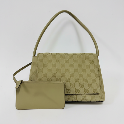 Vintage Gucci GG Canvas Flap Shoulder Bag With Pouch