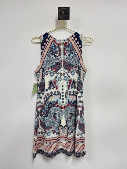 Lynn's Closet Boutique Hale Bob sleeveless mini dress featuring a vibrant navy, cream, and red paisley print.