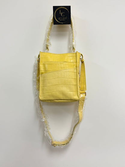 Lynn's Closet Boutique Hammitt yellow crocodile-embossed leather crossbody bag with adjustable strap and slip pocket.