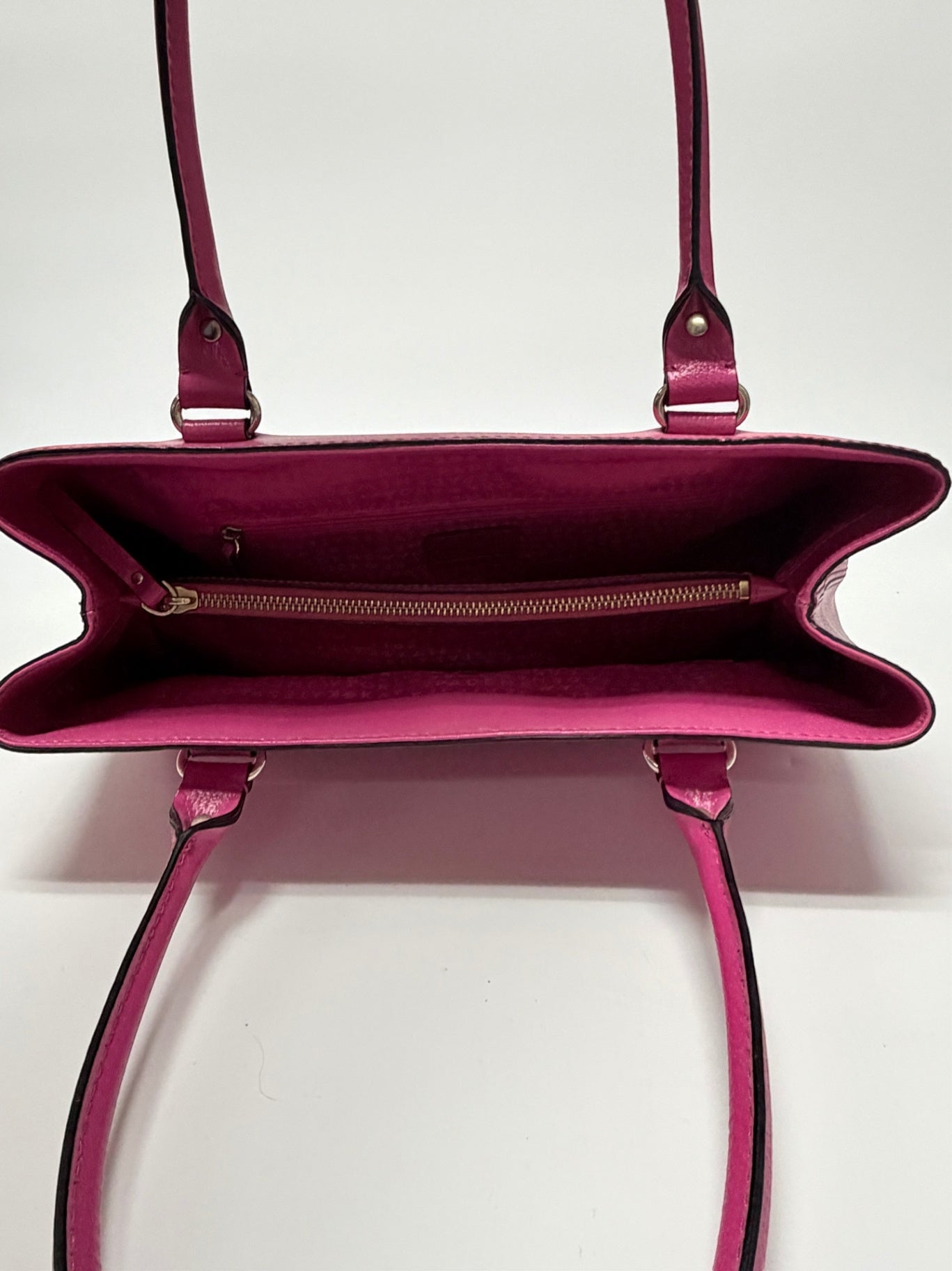 Lynn's Closet Boutique Kate Spade New York hot pink leather tote bag interior view with zipper pocket