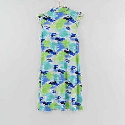 Lynn's Closet Boutique Ibkul sleeveless athletic dress in a green, blue, and white abstract brushstroke print.