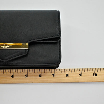 Lynn's Closet Boutique Kate Spade black pebbled leather Kaela Carmel Court crossbody bag with gold-tone metal bar.